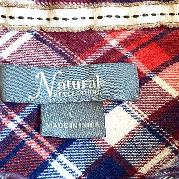 Natural Reflections 2 PACK Long Sleeve Plaid Button Down Shirt Top Large - Picture 7 of 15
